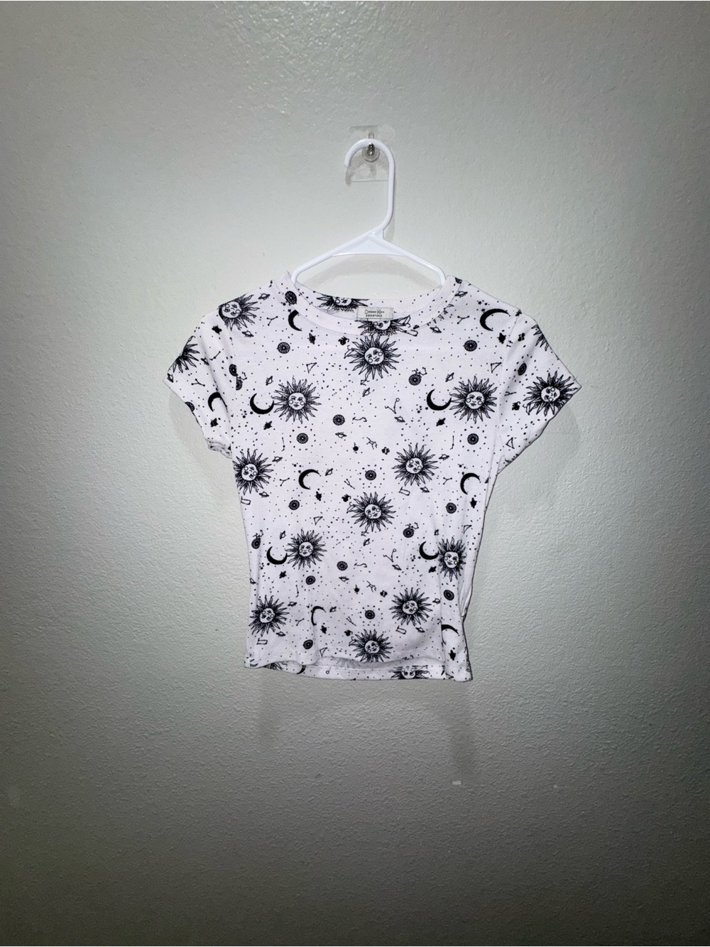 Celestial Print Short Sleeve Tee - White/Black - Read Description